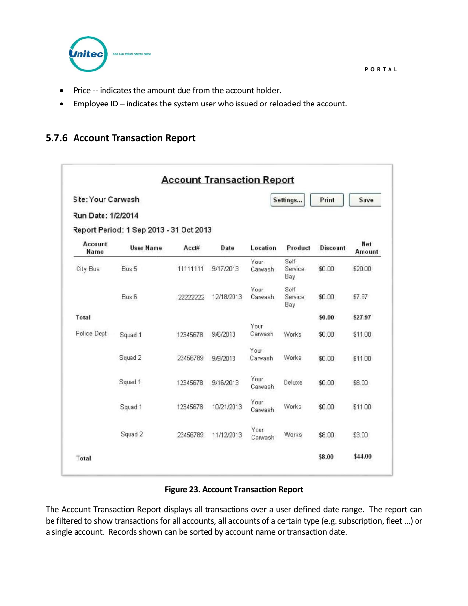 Account transaction report, Figure 23. account transaction report | Unitec Portal Owner’s Manual User Manual | Page 41 / 105