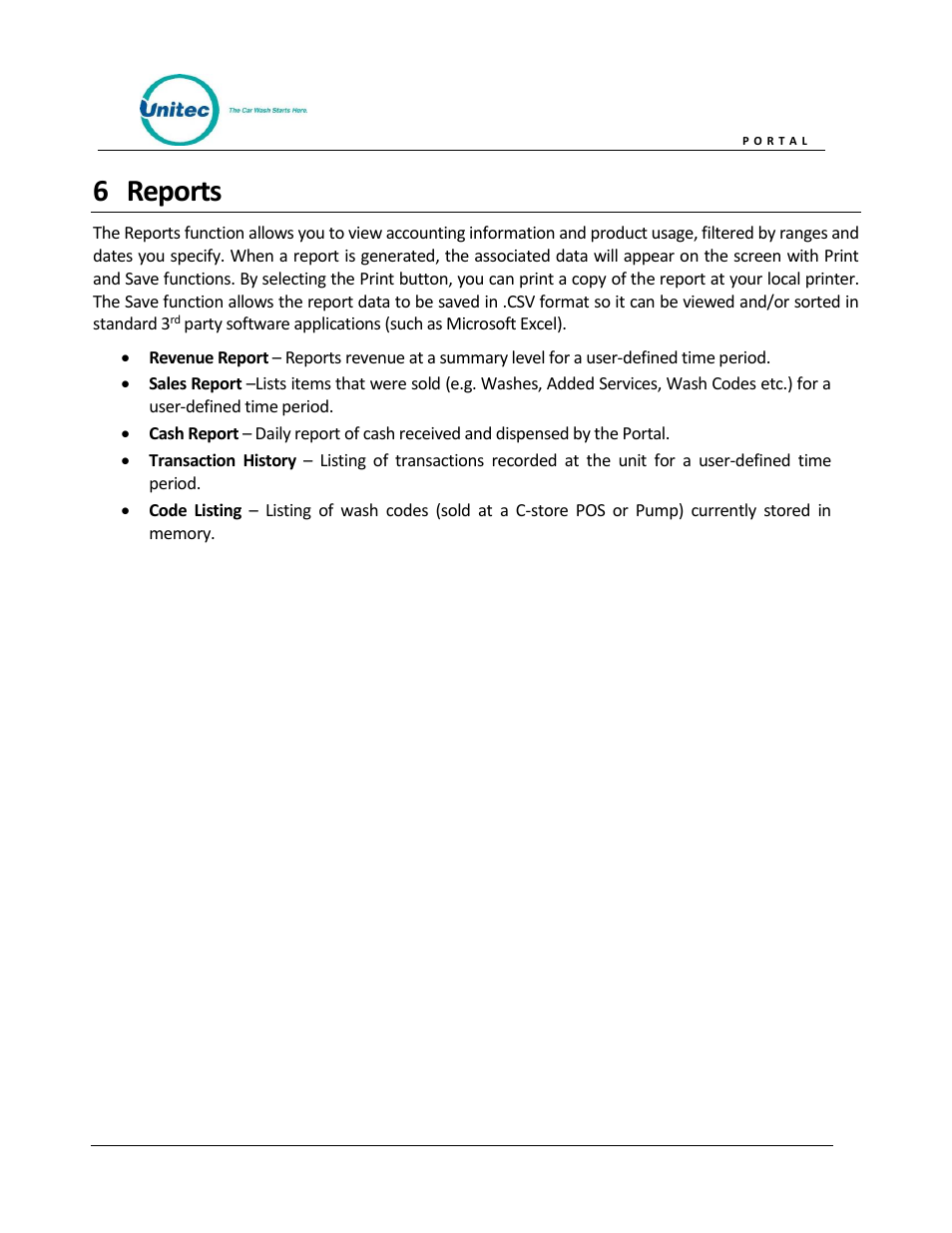 Reports, 6 reports | Unitec Portal Owner’s Manual User Manual | Page 42 / 105