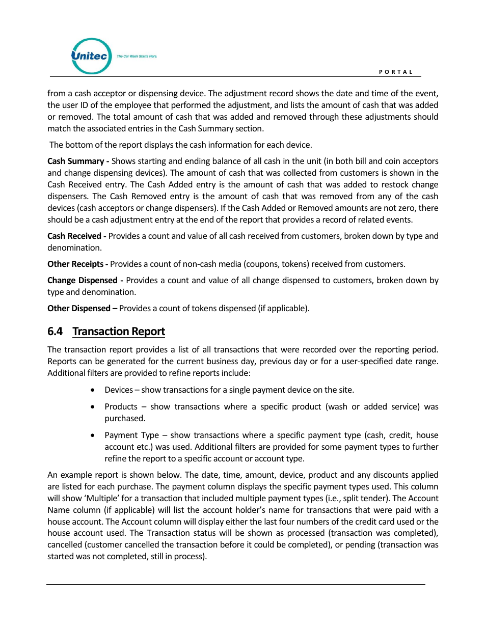 Transaction report, 4 transaction report | Unitec Portal Owner’s Manual User Manual | Page 48 / 105