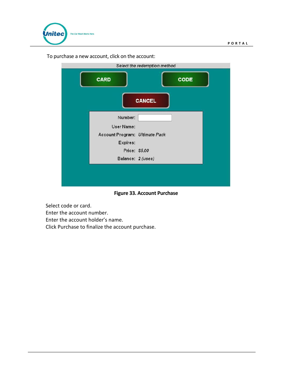 Figure 33. account purchase | Unitec Portal Owner’s Manual User Manual | Page 53 / 105