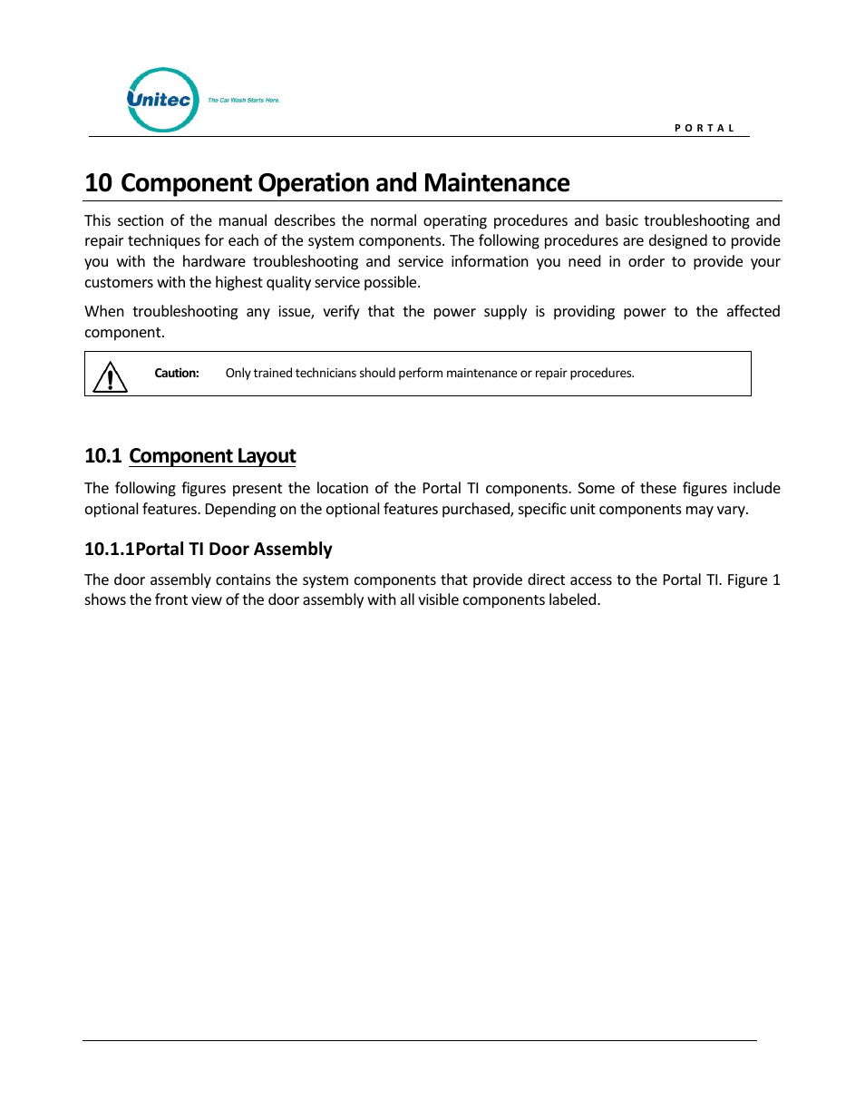 Component operation and maintenance, Component layout, Portal ti door assembly | 10 component operation and maintenance, 1 component layout | Unitec Portal Owner’s Manual User Manual | Page 67 / 105