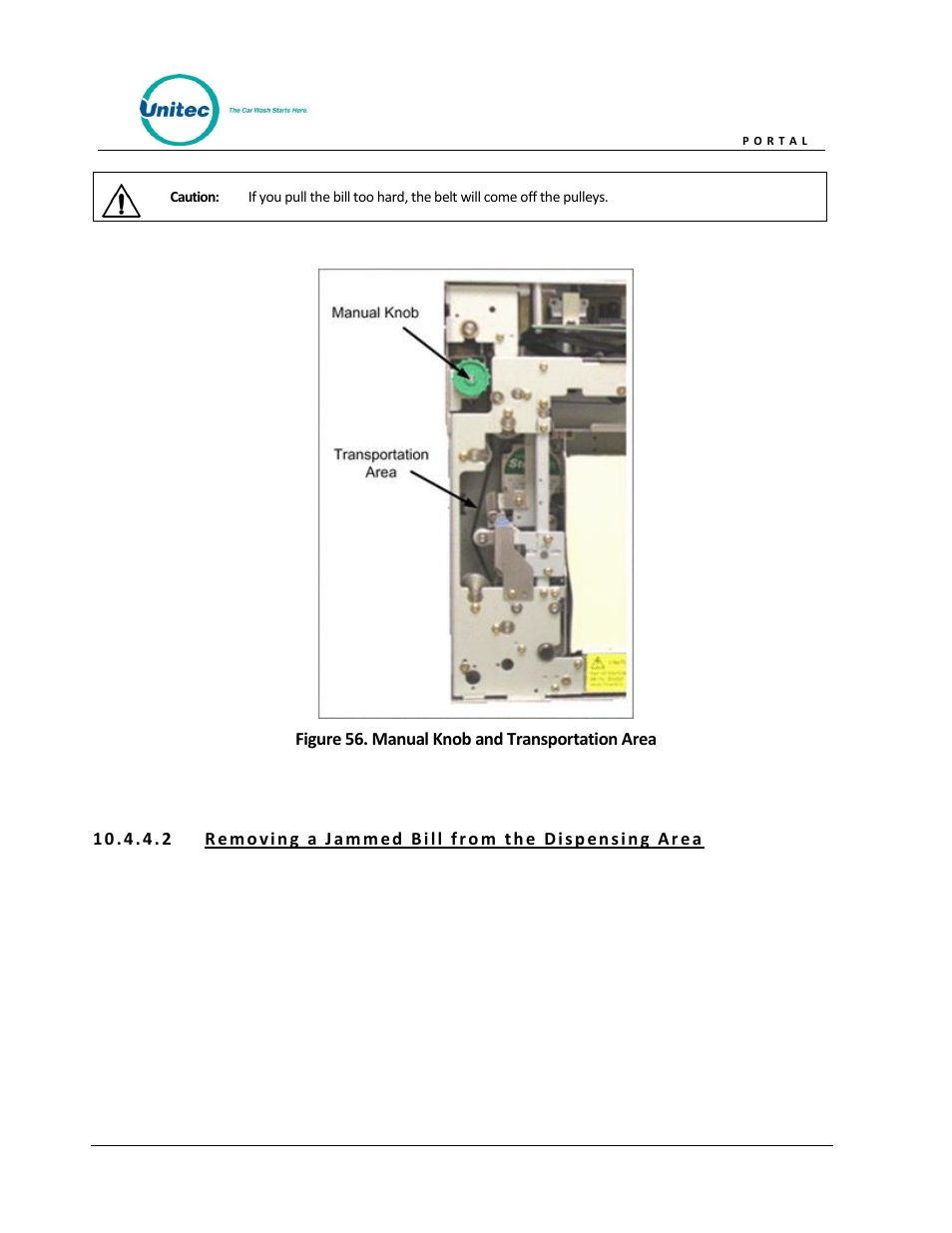 Figure 56. manual knob and transportation area | Unitec Portal Owner’s Manual User Manual | Page 75 / 105
