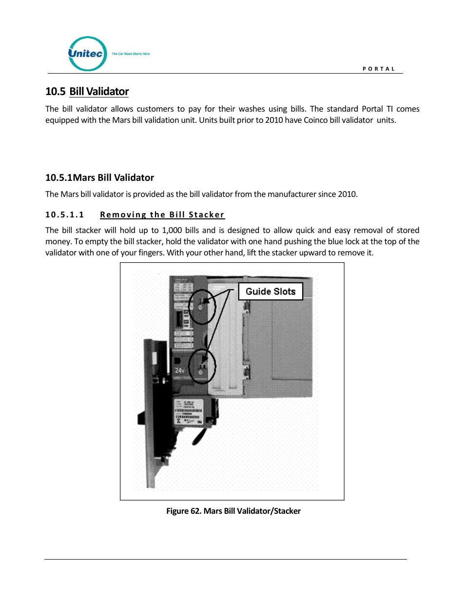 Bill validator, Mars bill validator, Figure 62. mars bill validator/stacker | 5 bill validator | Unitec Portal Owner’s Manual User Manual | Page 81 / 105