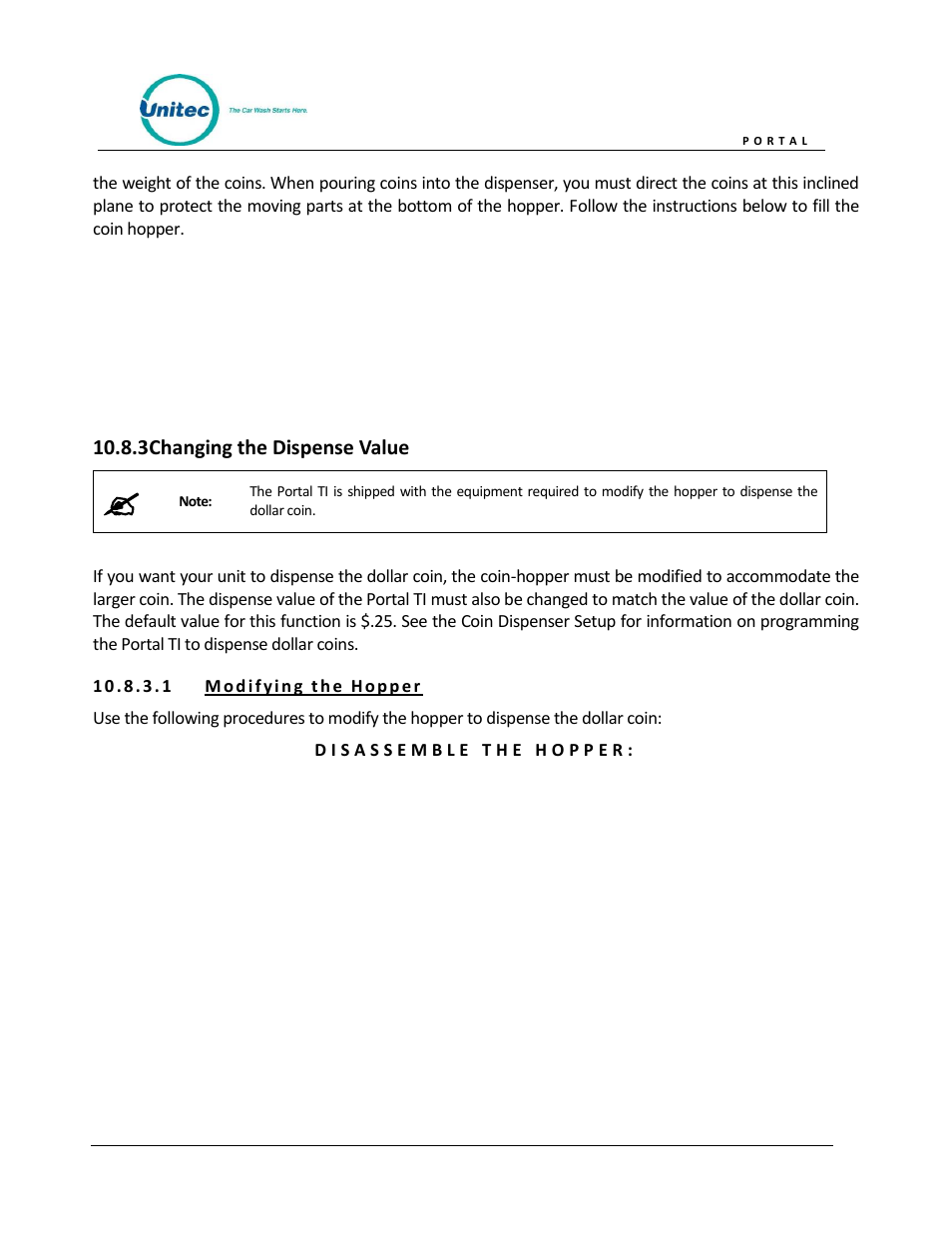 Changing the dispense value | Unitec Portal Owner’s Manual User Manual | Page 93 / 105