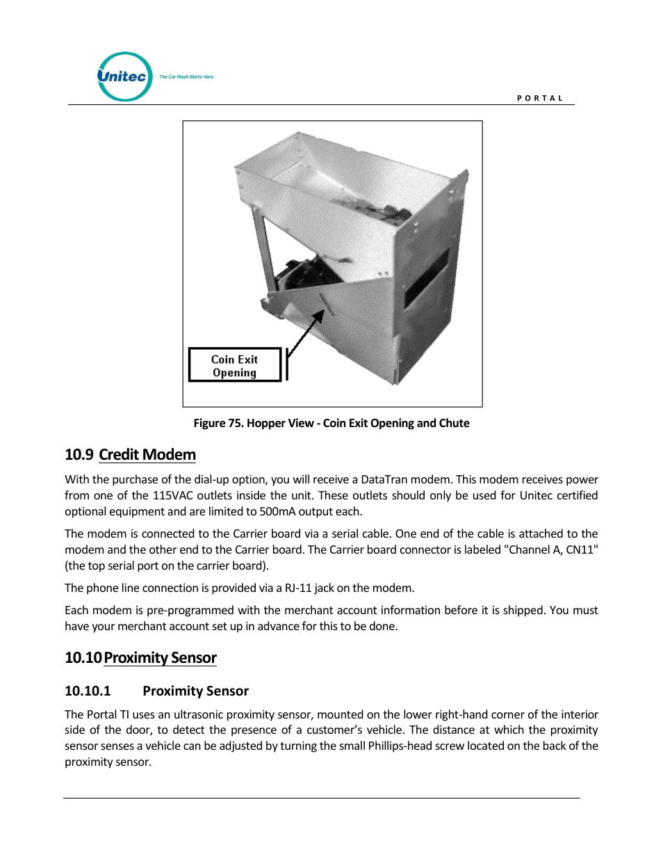 Credit modem, Proximity sensor, 9 credit modem | 10 proximity sensor | Unitec Portal Owner’s Manual User Manual | Page 97 / 105