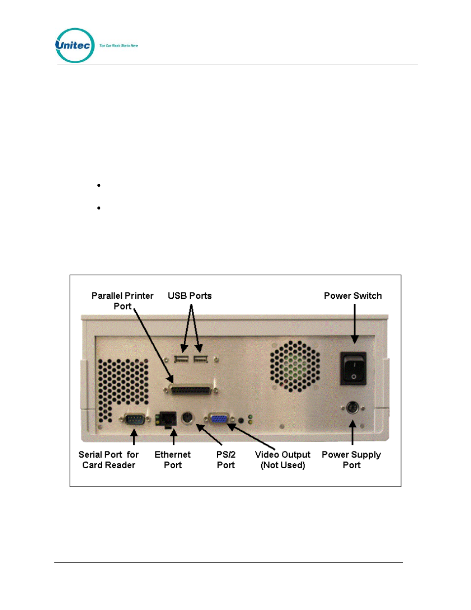 2 console hardware installation procedures, 1 requirements, 2 installation procedures | 1 console installation procedure, Console hardware installation procedures, Requirements, Installation procedures, Console installation procedure, Figure 1. console connection locations | Unitec Portal Console User Manual | Page 6 / 19