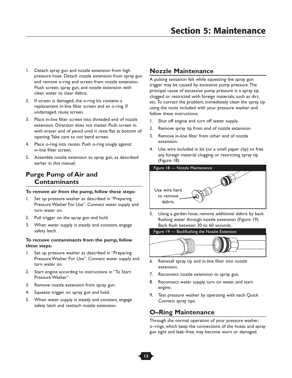 Purge pump of air and contaminants, Nozzle maintenance, O–ring maintenance | Briggs & Stratton TROY-BILT 1903 User Manual | Page 13 / 36