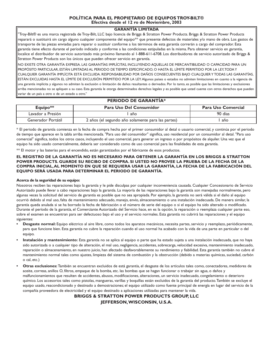 Briggs & Stratton TROY-BILT 1903 User Manual | Page 35 / 36