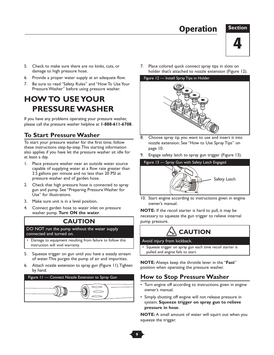 How to use your pressure washer, Operation, How to stop pressure washer | Caution | Briggs & Stratton TROY-BILT 1903 User Manual | Page 9 / 36