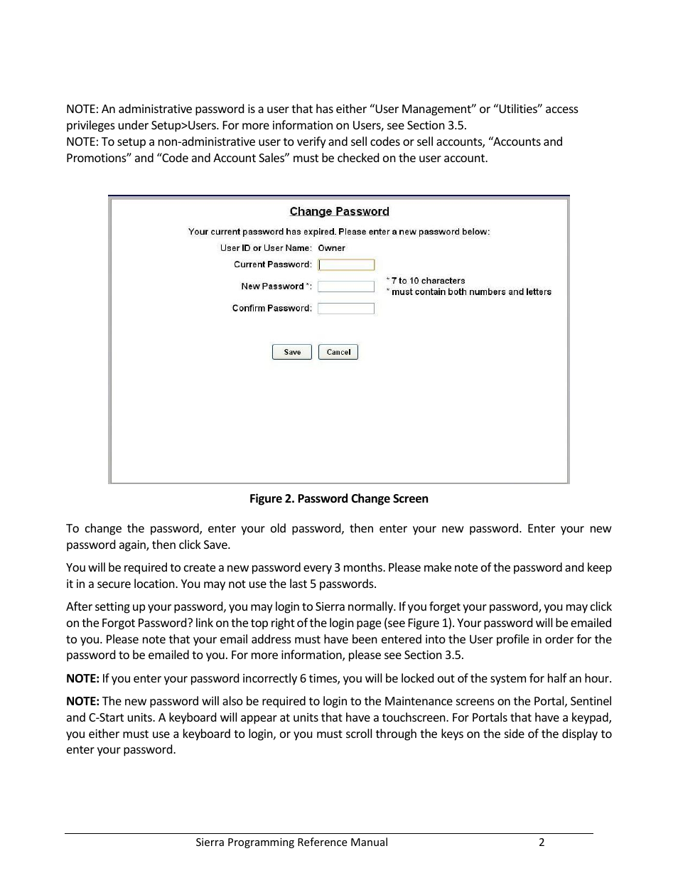 Figure 2. password change screen | Unitec Sierra Management System User Manual | Page 12 / 112