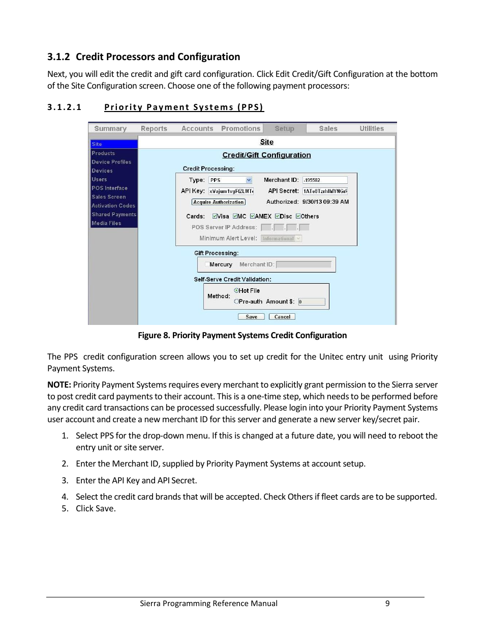 Credit processors and configuration | Unitec Sierra Management System User Manual | Page 19 / 112