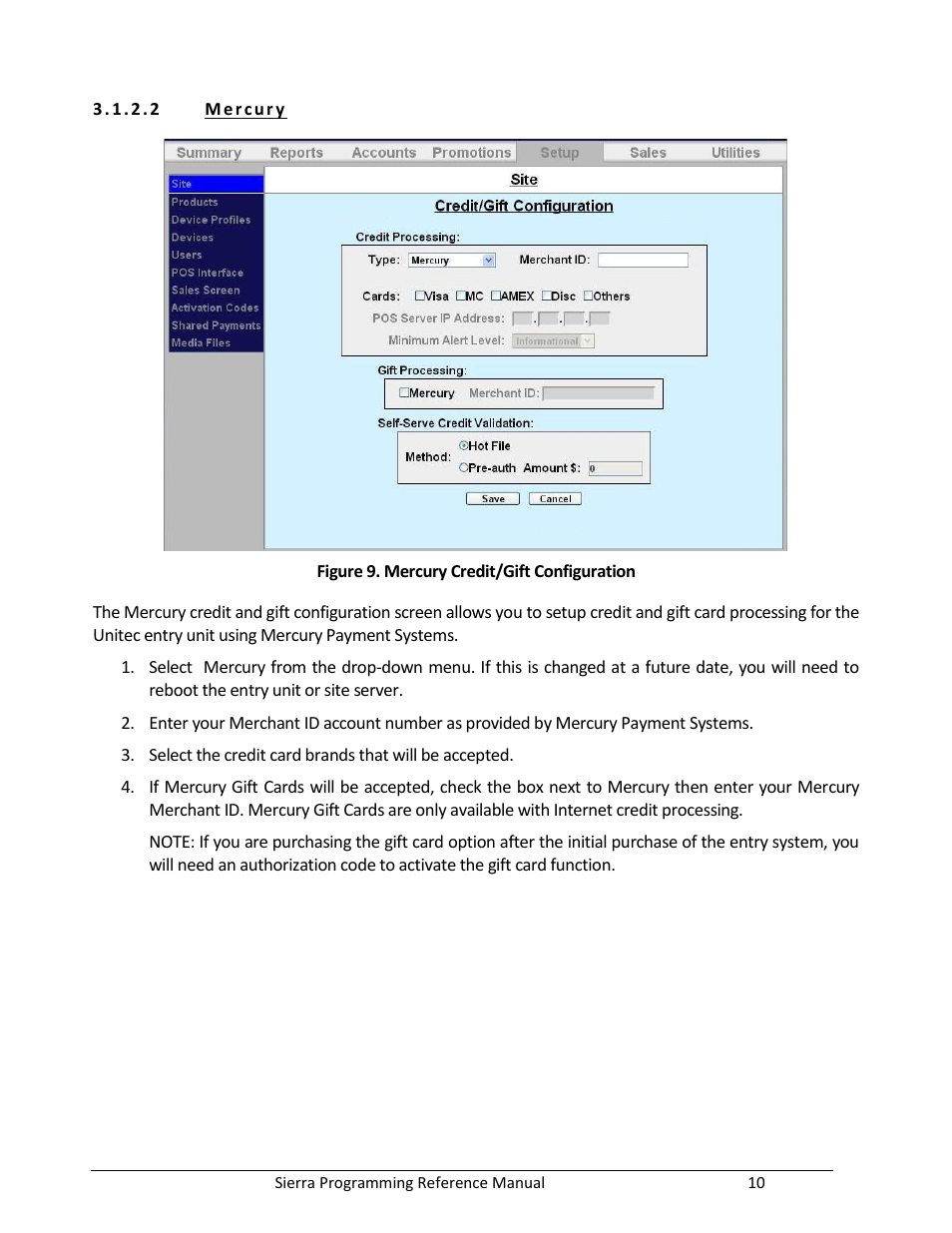 Figure 9. mercury credit/gift configuration | Unitec Sierra Management System User Manual | Page 20 / 112