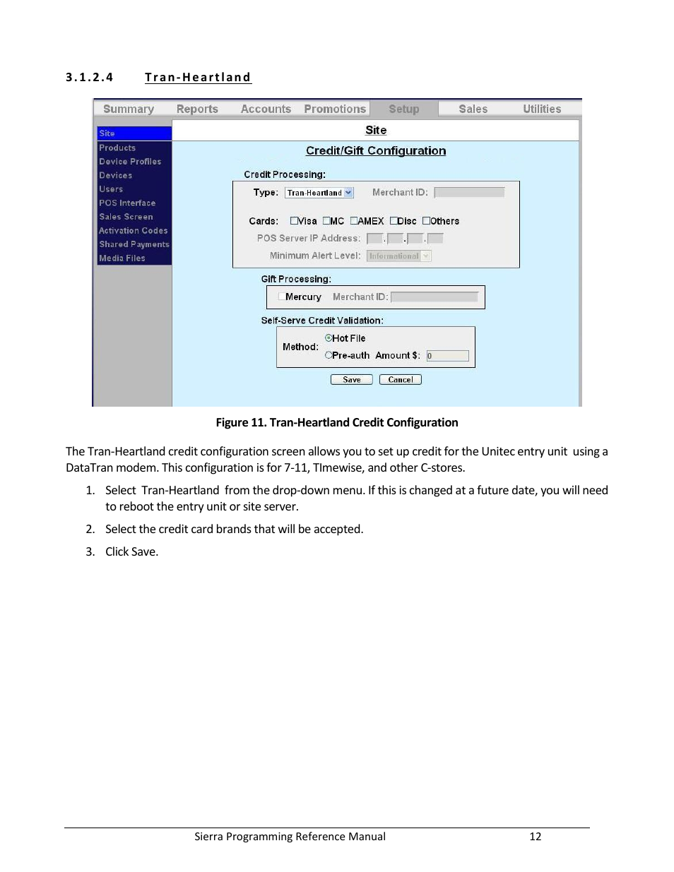 Figure 11. tran-heartland credit configuration | Unitec Sierra Management System User Manual | Page 22 / 112