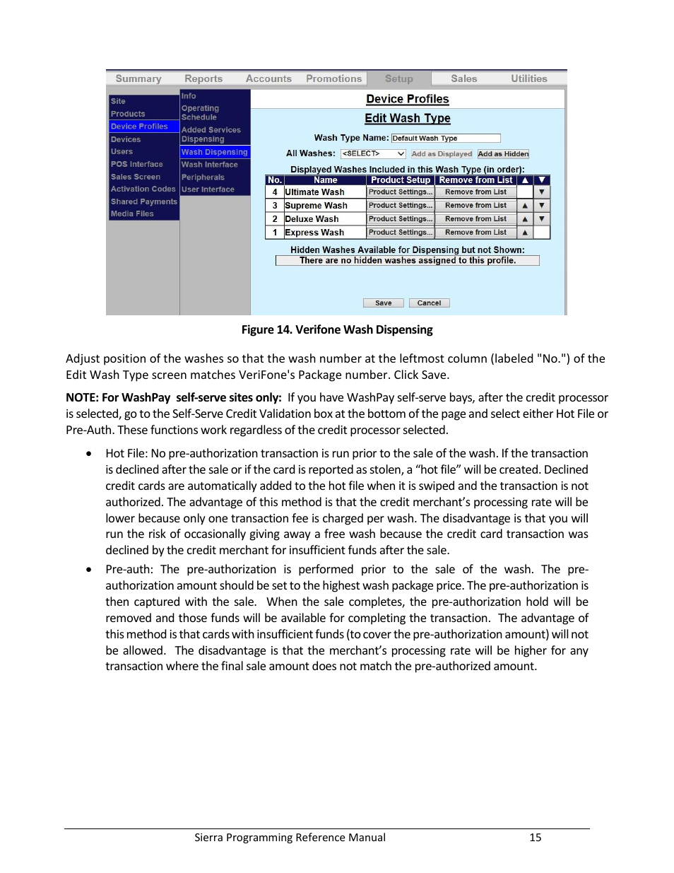 Figure 14. verifone wash dispensing | Unitec Sierra Management System User Manual | Page 25 / 112