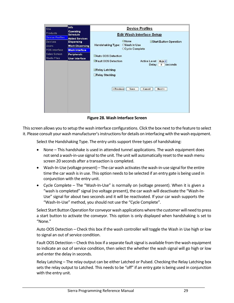 Figure 28. wash interface screen | Unitec Sierra Management System User Manual | Page 39 / 112