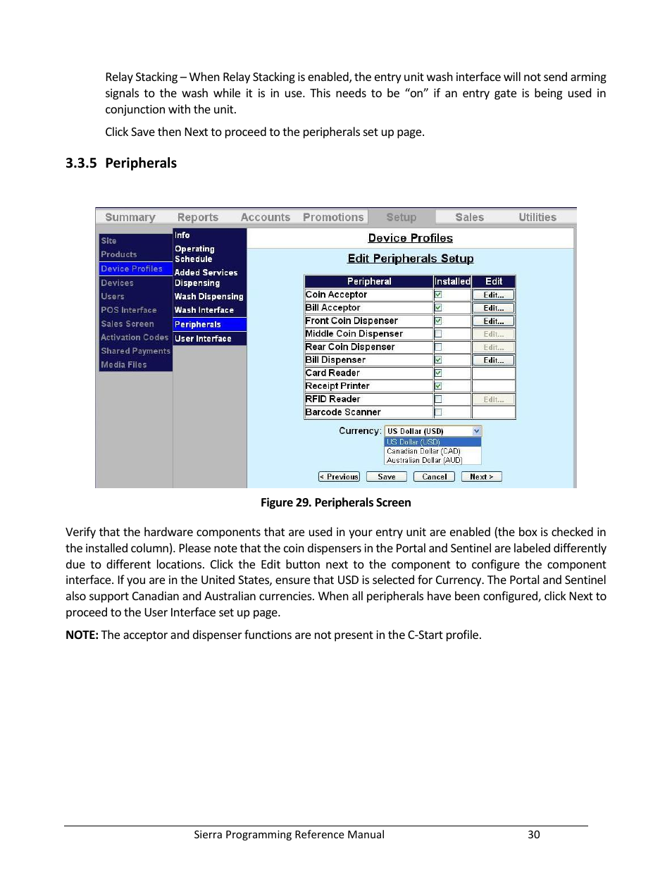 Peripherals, Figure 29. peripherals screen | Unitec Sierra Management System User Manual | Page 40 / 112