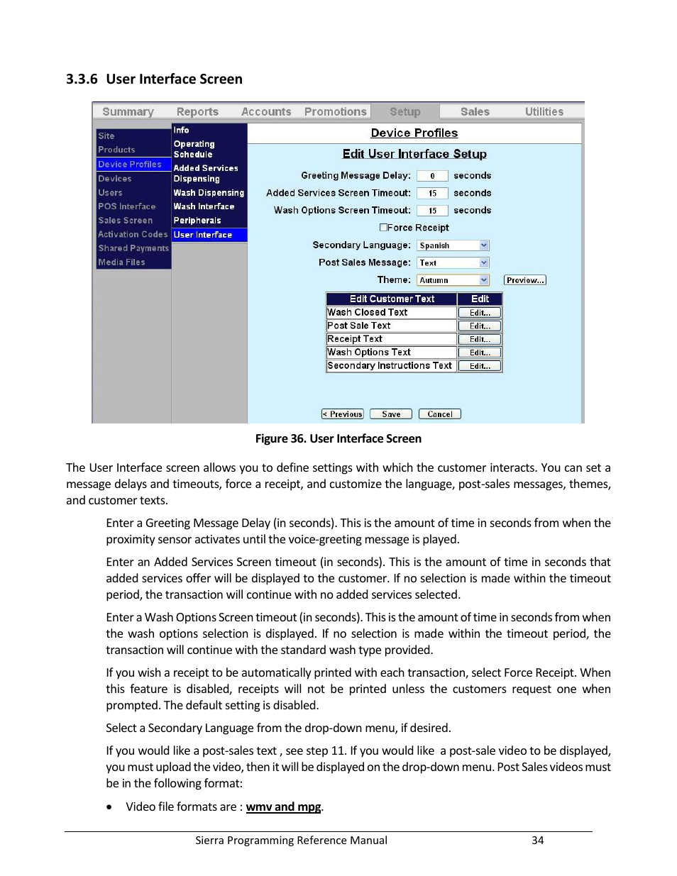 User interface screen, Figure 36. user interface screen, 6 user interface screen | Unitec Sierra Management System User Manual | Page 44 / 112