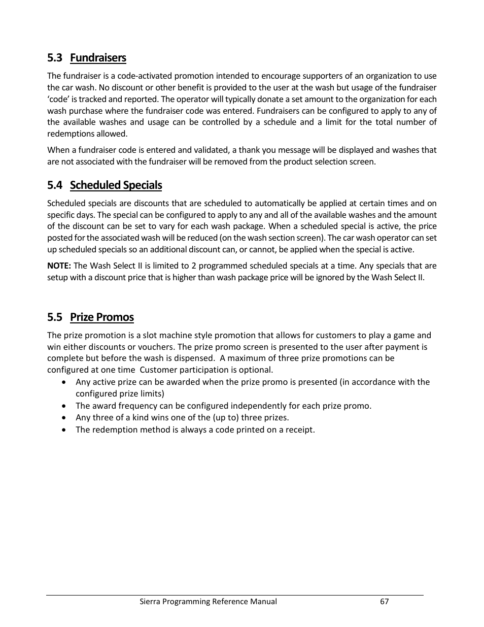 Fundraisers, Scheduled specials, Prize promos | 3 fundraisers, 4 scheduled specials, 5 prize promos | Unitec Sierra Management System User Manual | Page 77 / 112