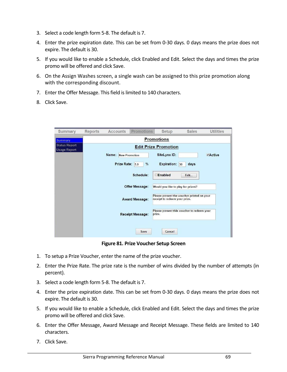 Figure 81. prize voucher setup screen | Unitec Sierra Management System User Manual | Page 79 / 112