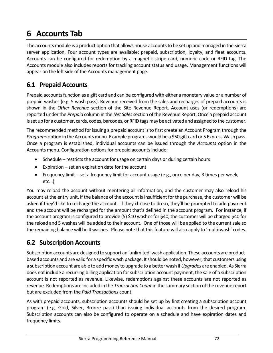 Accounts tab, Prepaid accounts, Subscription accounts | 6 accounts tab, 1 prepaid accounts, 2 subscription accounts | Unitec Sierra Management System User Manual | Page 82 / 112