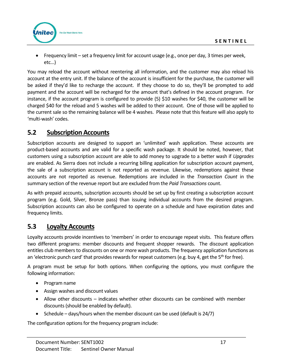 Subscription accounts, Loyalty accounts, 2 subscription accounts | 3 loyalty accounts | Unitec Sentine Owner’s Manual User Manual | Page 27 / 100