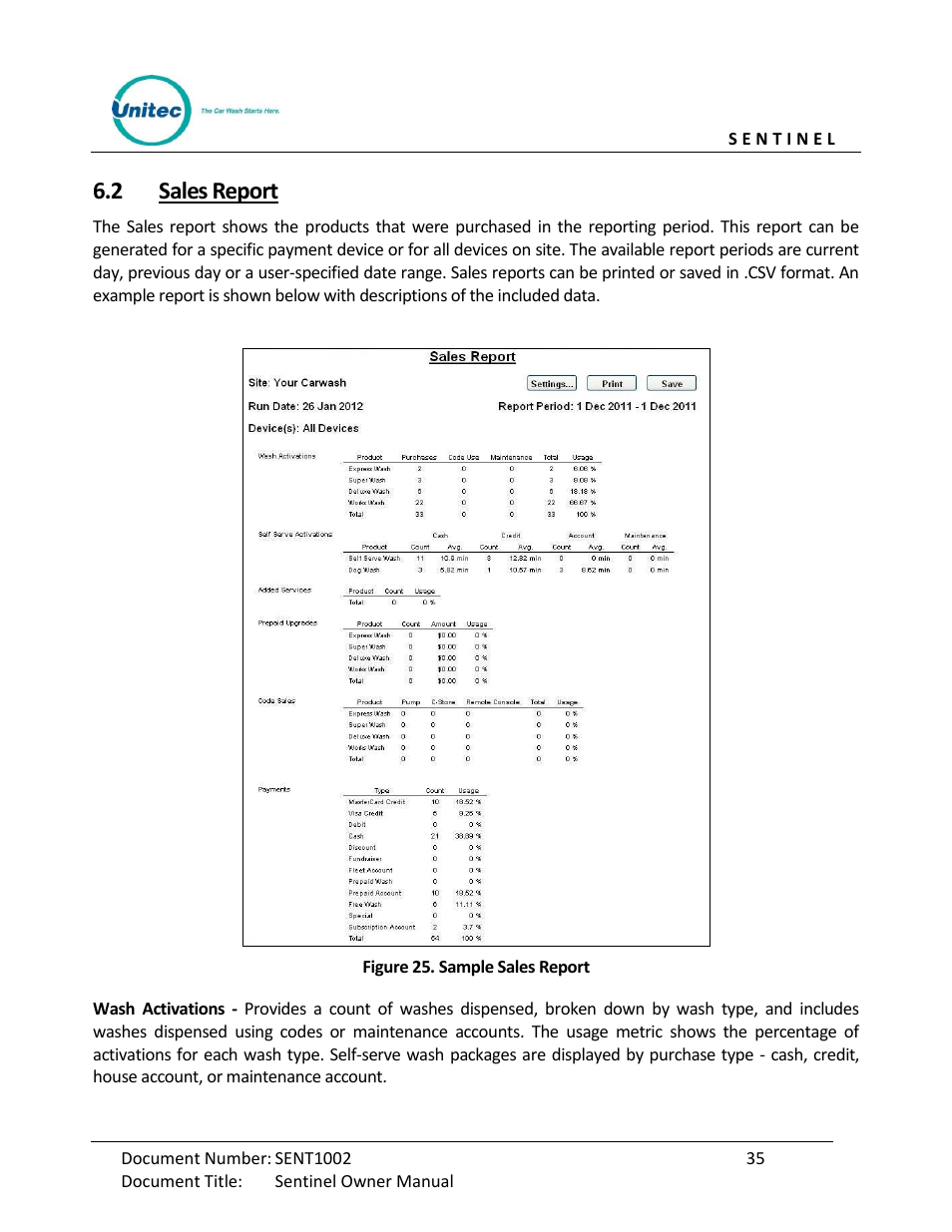 Sales report, Figure 25. sample sales report, 2 sales report | Unitec Sentine Owner’s Manual User Manual | Page 45 / 100