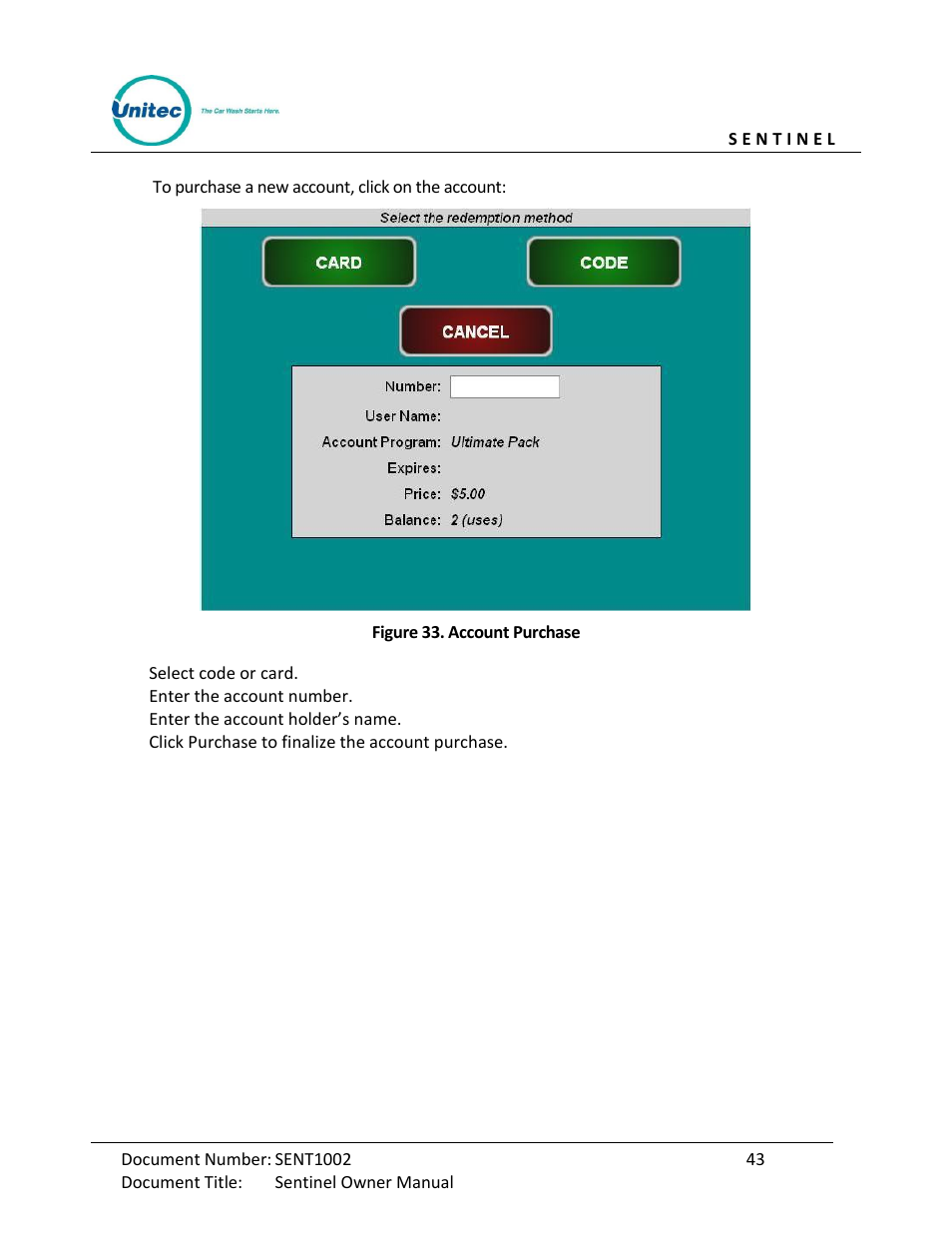 Figure 33. account purchase | Unitec Sentine Owner’s Manual User Manual | Page 53 / 100