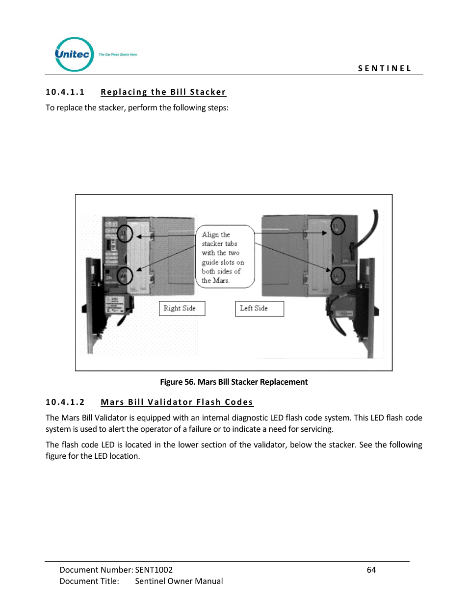 Figure 56. mars bill stacker replacement | Unitec Sentine Owner’s Manual User Manual | Page 74 / 100