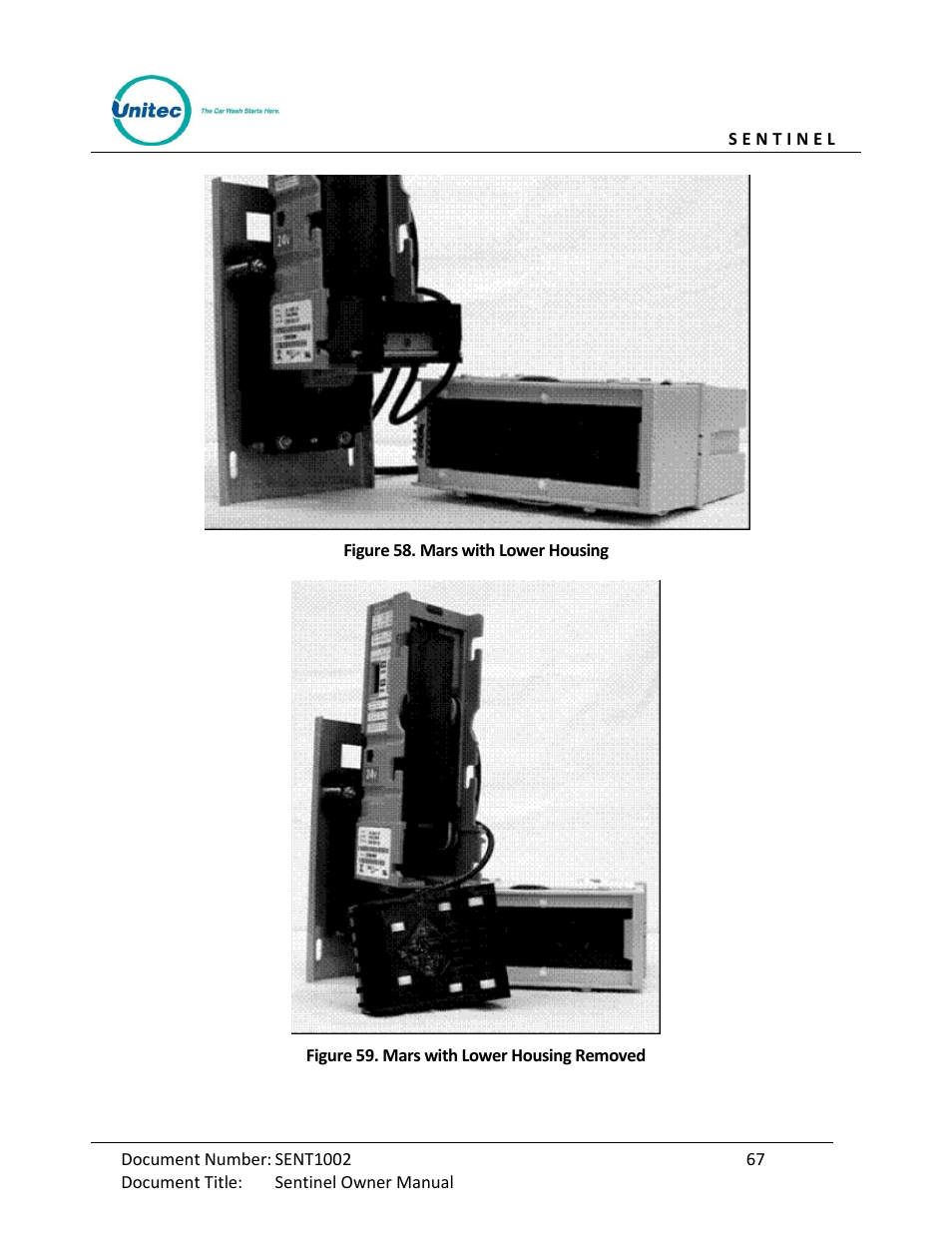 Figure 58. mars with lower housing, Figure 59. mars with lower housing removed | Unitec Sentine Owner’s Manual User Manual | Page 77 / 100