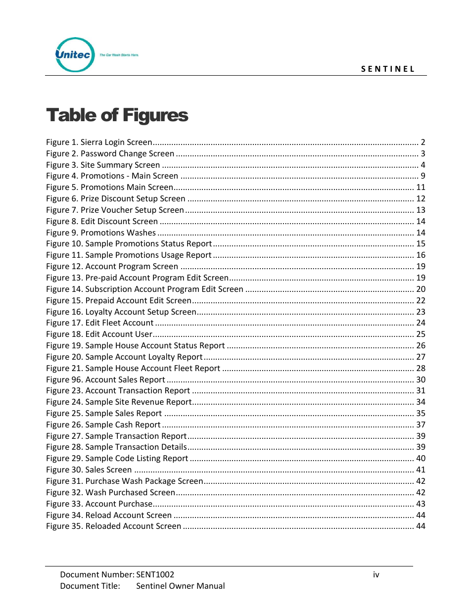 Table of figures | Unitec Sentine Owner’s Manual User Manual | Page 8 / 100