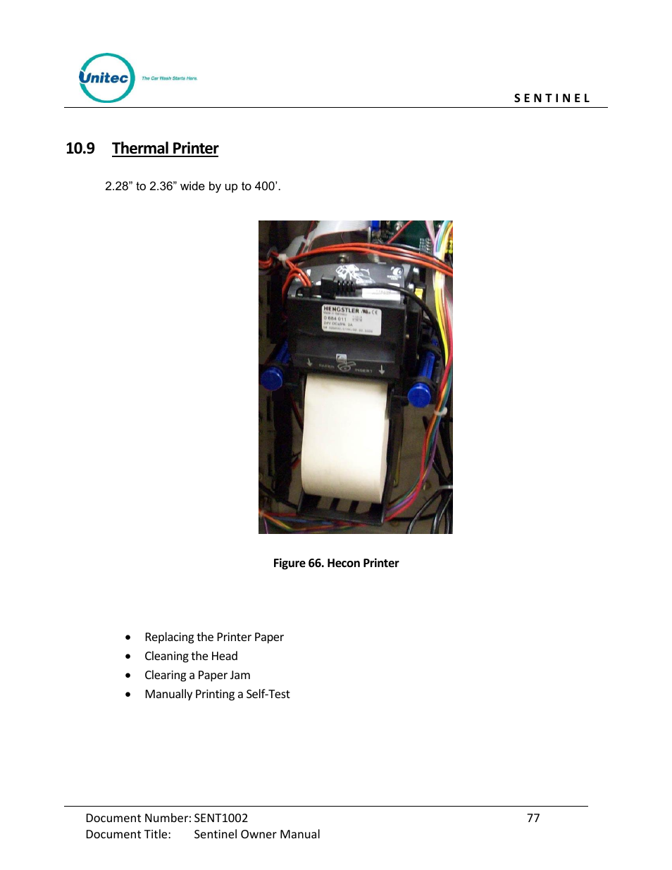 Thermal printer, Figure 66. hecon printer, 9 thermal printer | Unitec Sentine Owner’s Manual User Manual | Page 87 / 100