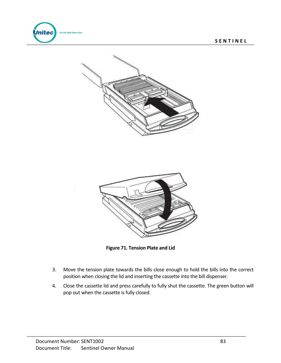 Figure 71. tension plate and lid | Unitec Sentine Owner’s Manual User Manual | Page 93 / 100