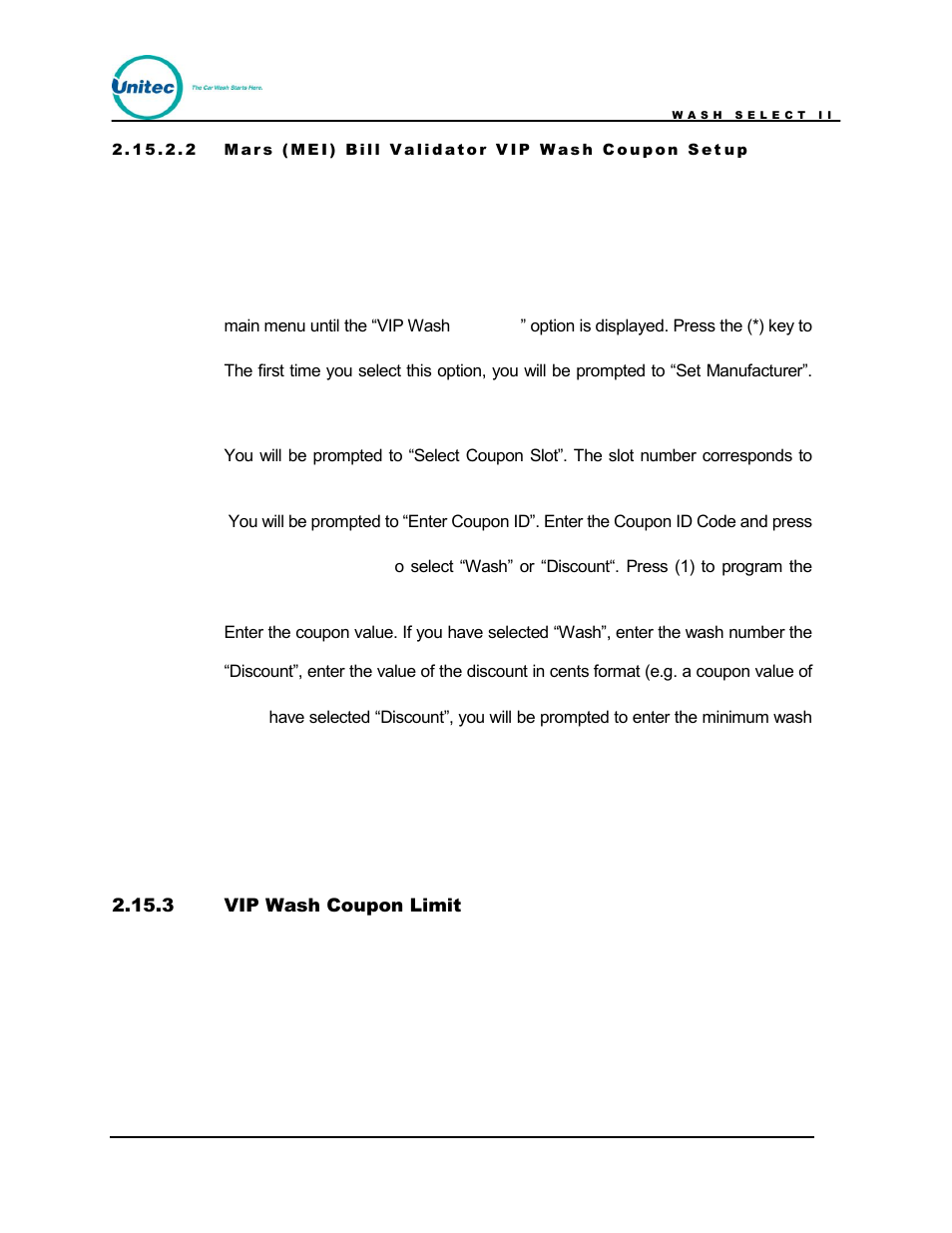 Vip wash coupon limit | Unitec Wash Select II POS Owner’s Manual User Manual | Page 106 / 214