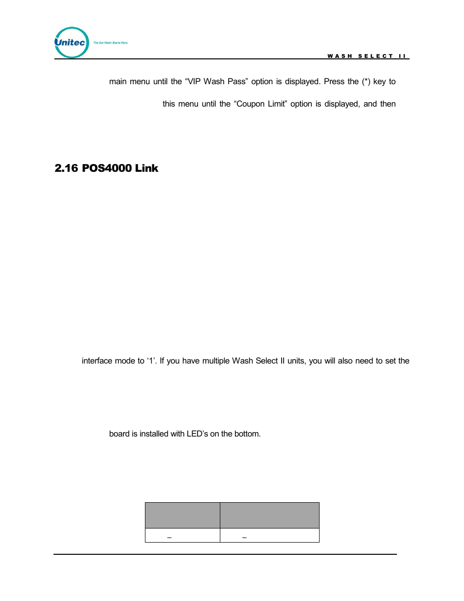 Pos4000 link, Table 14. wash select ii-pos40000 wiring | Unitec Wash Select II POS Owner’s Manual User Manual | Page 107 / 214
