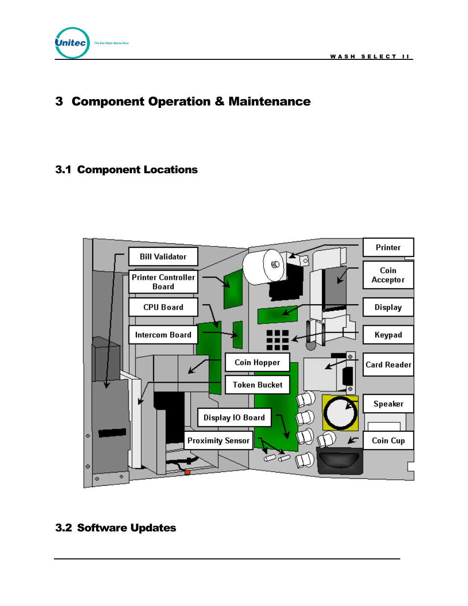 Component operation & maintenance, Component locations, Software updates | 3 component operation & maintenance, 1 component locations, 2 software updates | Unitec Wash Select II POS Owner’s Manual User Manual | Page 115 / 214