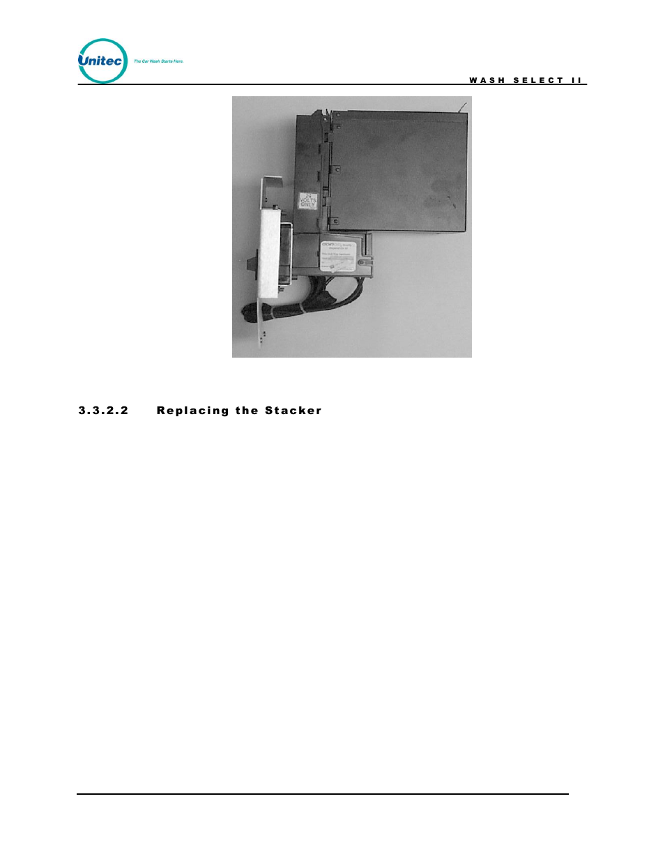 Figure 16. bill acceptor/stacker, Follow the steps below when replacing the stacker, Place the stacker against the bill validator | Unitec Wash Select II POS Owner’s Manual User Manual | Page 125 / 214