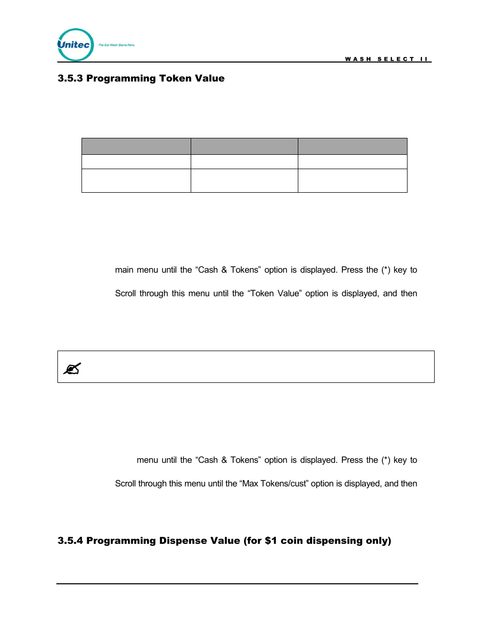 Programming token value, Table 24. wash select ii token values | Unitec Wash Select II POS Owner’s Manual User Manual | Page 137 / 214