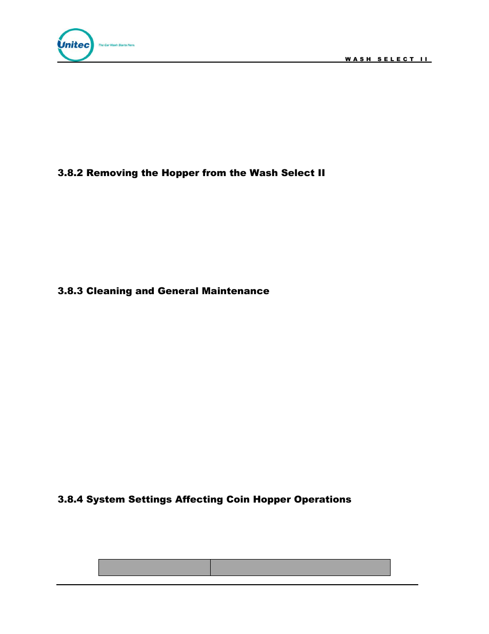 Removing the hopper from the wash select ii, Cleaning and general maintenance, System settings affecting coin hopper operations | Unitec Wash Select II POS Owner’s Manual User Manual | Page 149 / 214