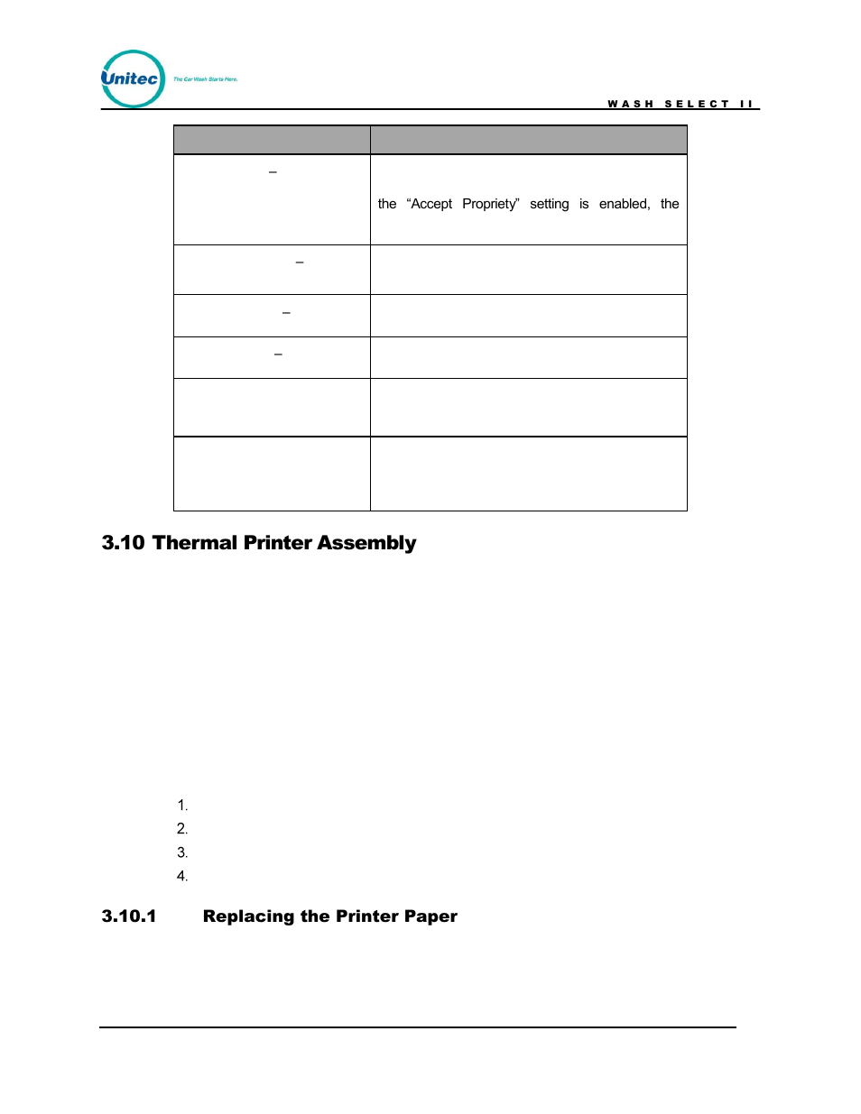 Thermal printer assembly, Replacing the printer paper, 10 thermal printer assembly | Unitec Wash Select II POS Owner’s Manual User Manual | Page 151 / 214