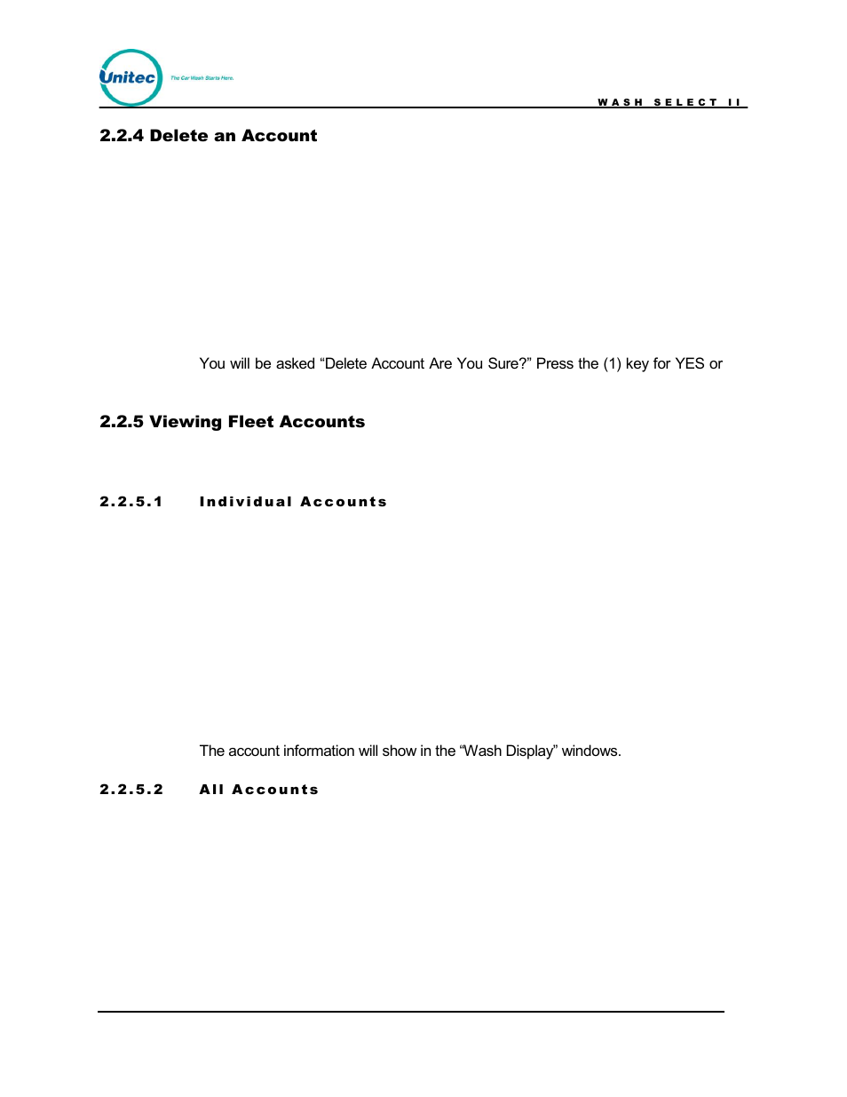 Delete an account, Viewing fleet accounts | Unitec Wash Select II POS Owner’s Manual User Manual | Page 24 / 214