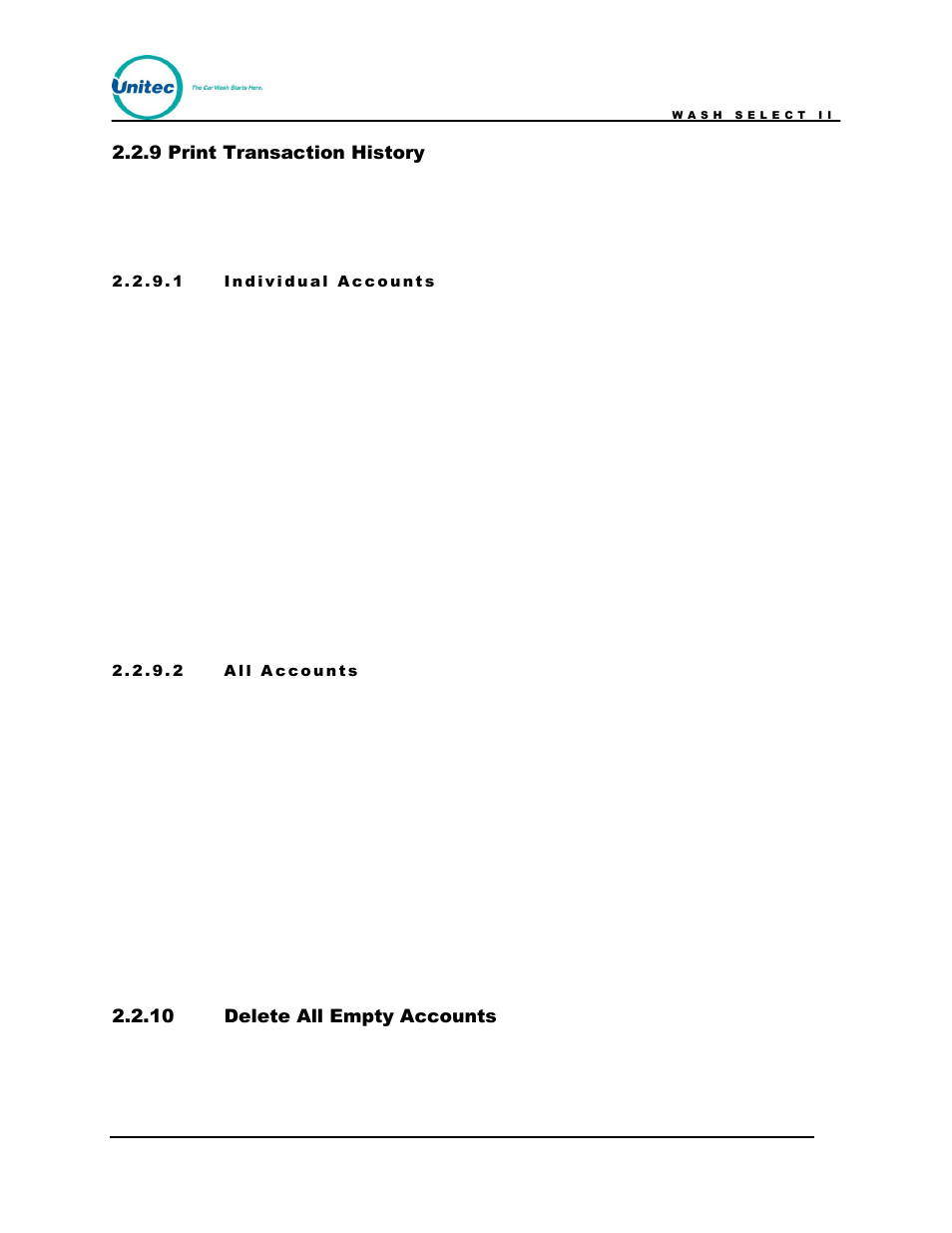 Print transaction history, Delete all empty accounts | Unitec Wash Select II POS Owner’s Manual User Manual | Page 26 / 214