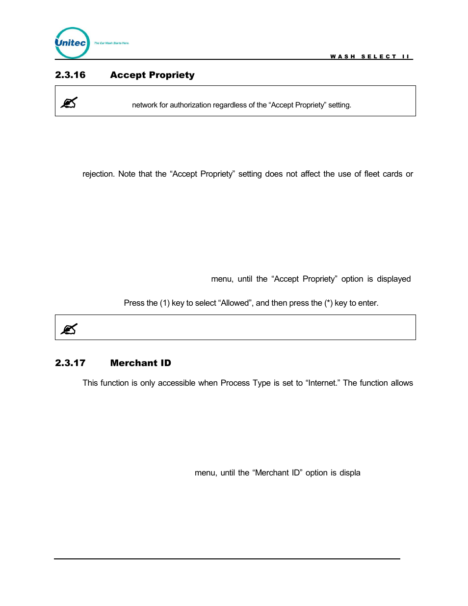 Accept propriety, Merchant id | Unitec Wash Select II POS Owner’s Manual User Manual | Page 39 / 214