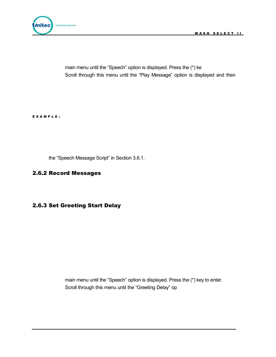 Record messages, Set greeting start delay, 2 record messages | 3 set greeting start delay | Unitec Wash Select II POS Owner’s Manual User Manual | Page 56 / 214