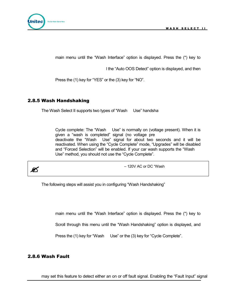 Wash handshaking, Wash fault | Unitec Wash Select II POS Owner’s Manual User Manual | Page 64 / 214