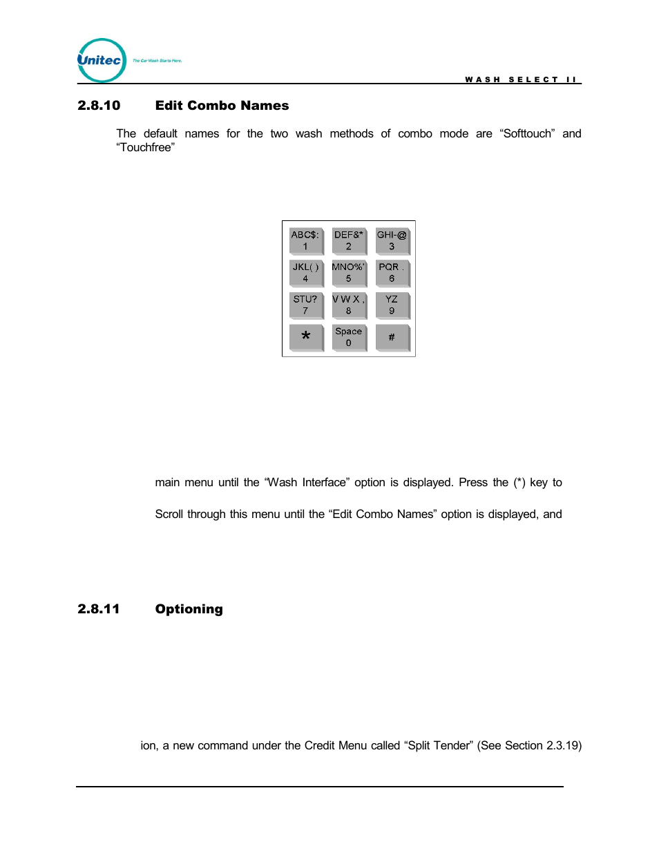 Edit combo names, Optioning, Figure 5. alternate keypad functions | Unitec Wash Select II POS Owner’s Manual User Manual | Page 68 / 214