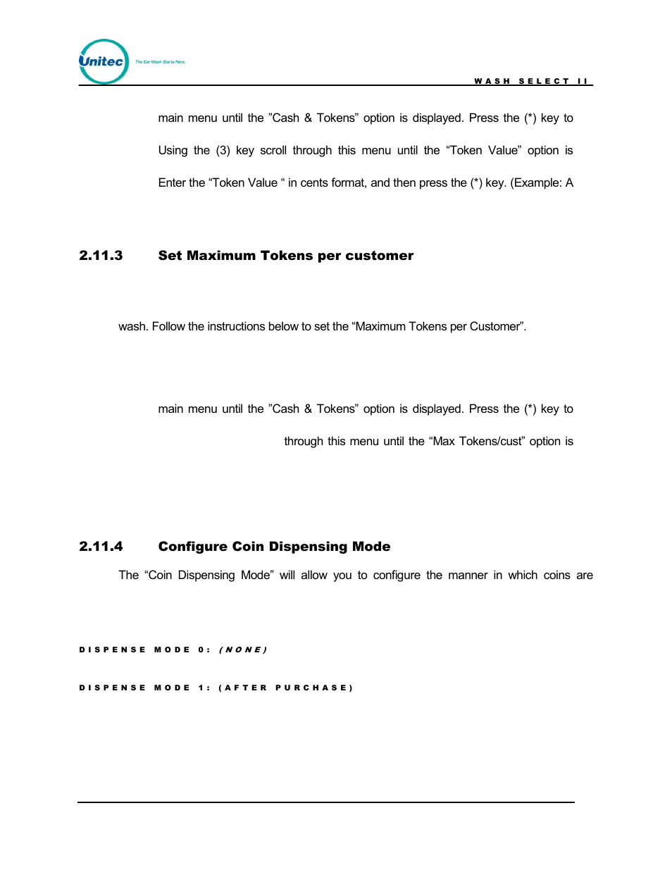 Set maximum tokens per customer, Configure coin dispensing mode, 3 set maximum tokens per customer | 4 configure coin dispensing mode | Unitec Wash Select II POS Owner’s Manual User Manual | Page 85 / 214