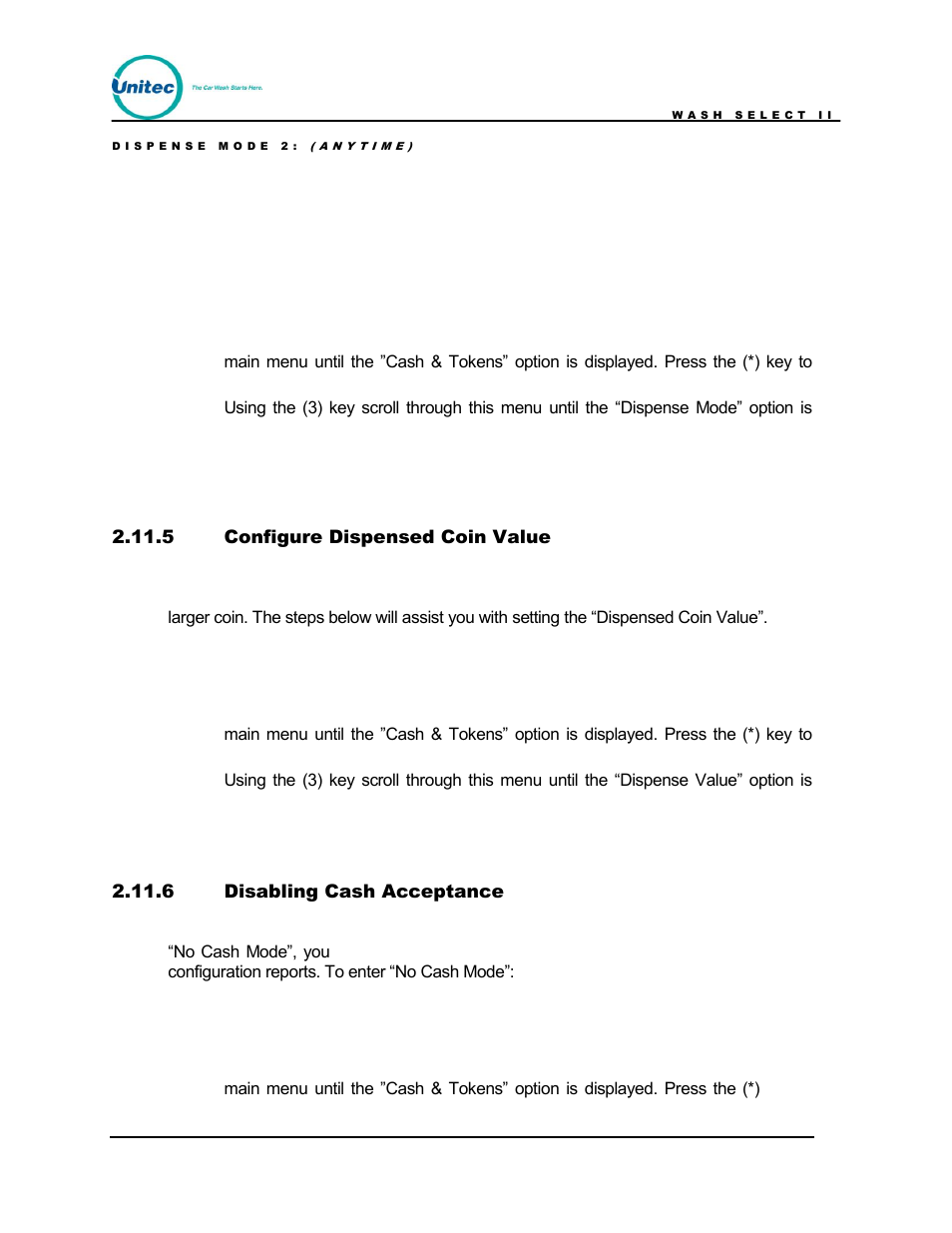 Configure dispensed coin value, Disabling cash acceptance, 5 configure dispensed coin value | 6 disabling cash acceptance | Unitec Wash Select II POS Owner’s Manual User Manual | Page 86 / 214