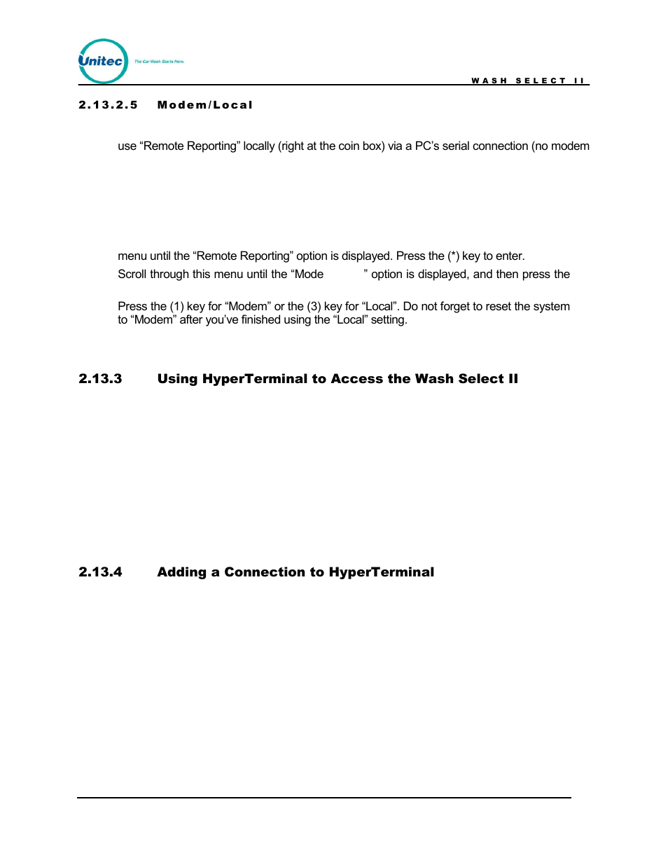 Using hyperterminal to access the wash select ii, Adding a connection to hyperterminal | Unitec Wash Select II POS Owner’s Manual User Manual | Page 92 / 214