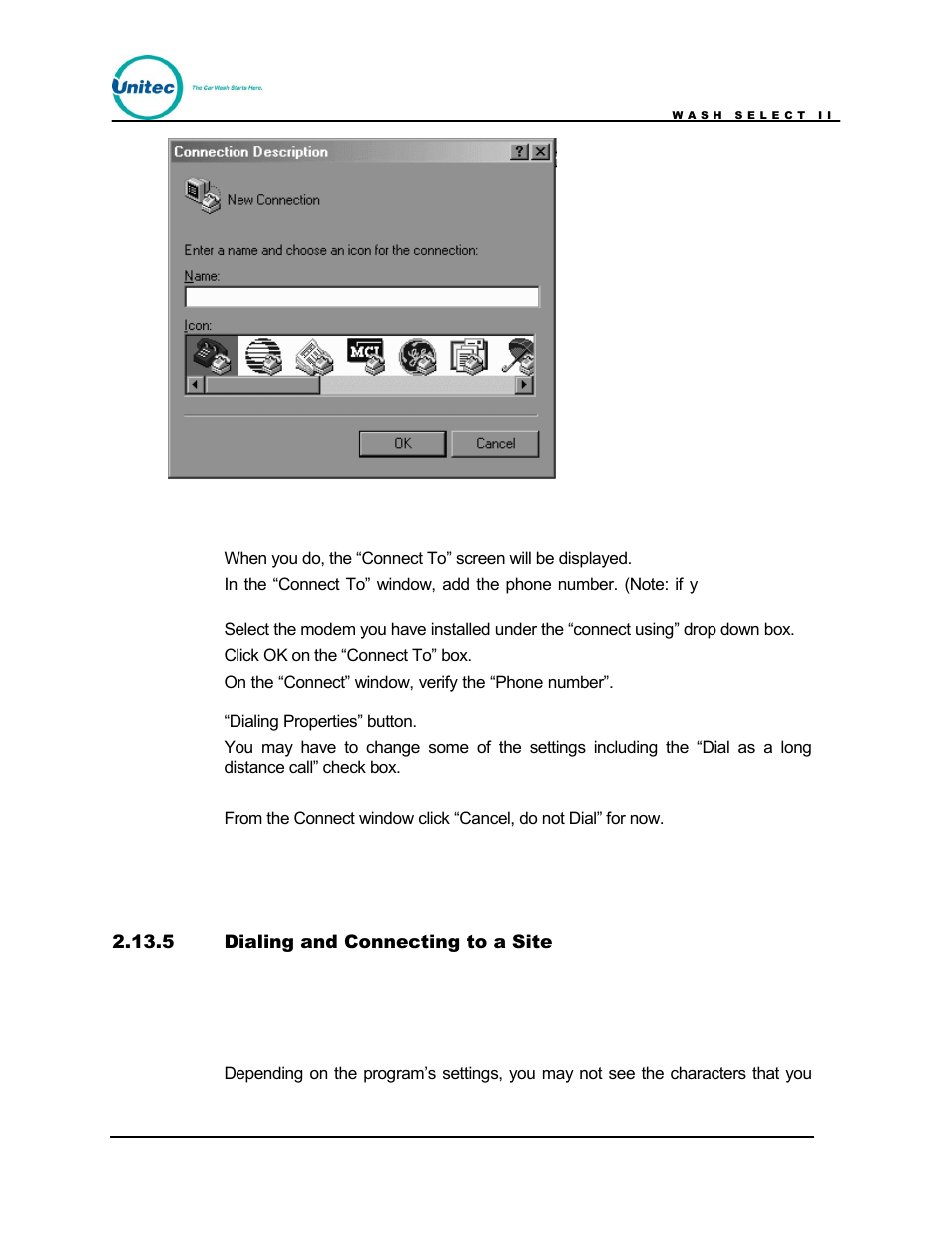 Dialing and connecting to a site | Unitec Wash Select II POS Owner’s Manual User Manual | Page 93 / 214