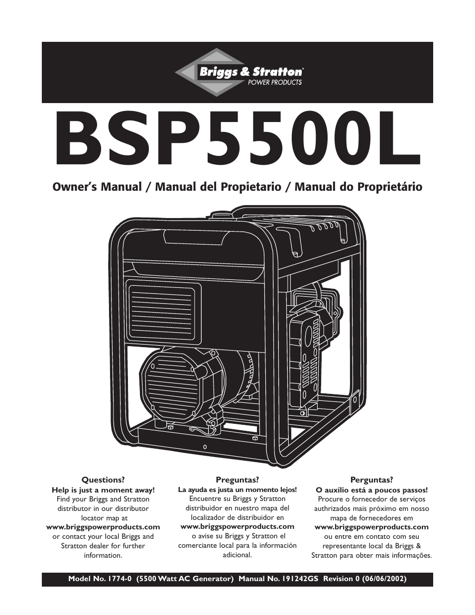 Briggs & Stratton AC GENERATOR bsp5500l User Manual | 40 pages